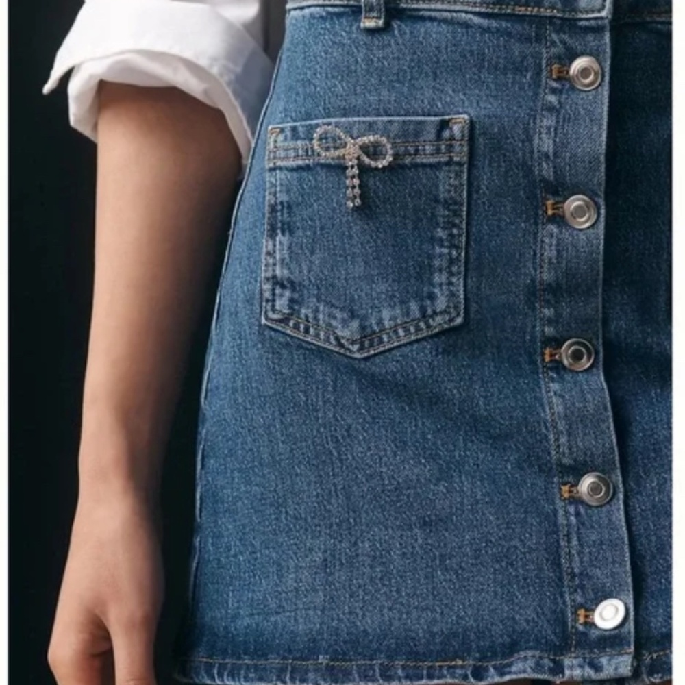Maeve The Collette Denim Mini Skirt with Bow Details, Size 12